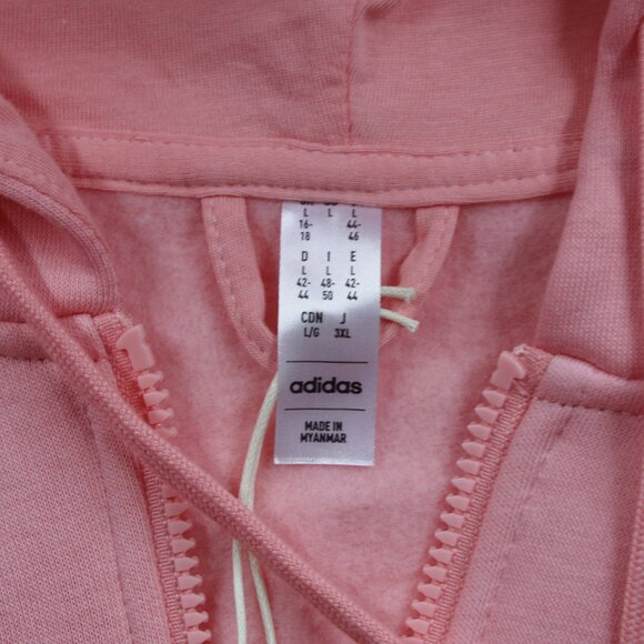 Adidas Women's Pocket Essentials 3 Stripes Full Zip Fleece Hoodie Pink Size L - Picture 10 of 10